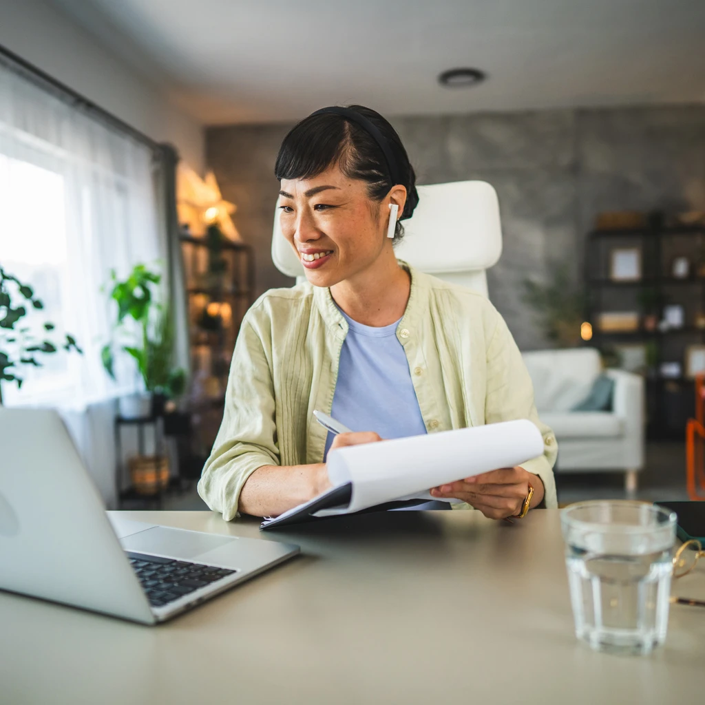 Woman in a comfortable telehealth session